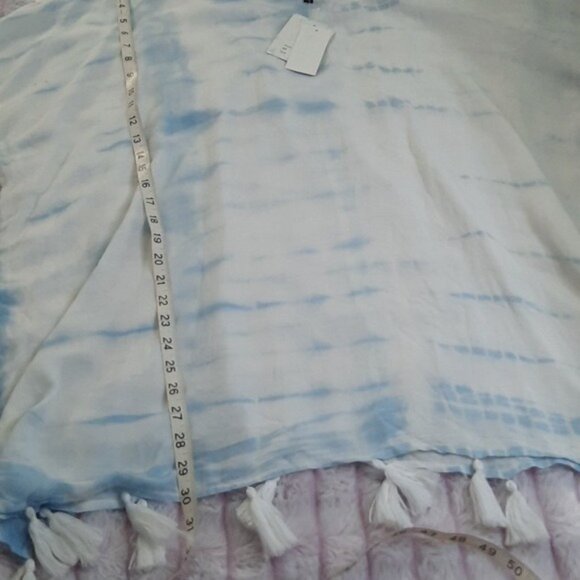 Raviya NWT Blue White Tye Dye Oversized Tassle Fringe Cap Sleeve Swim Cover Up M - Picture 7 of 10